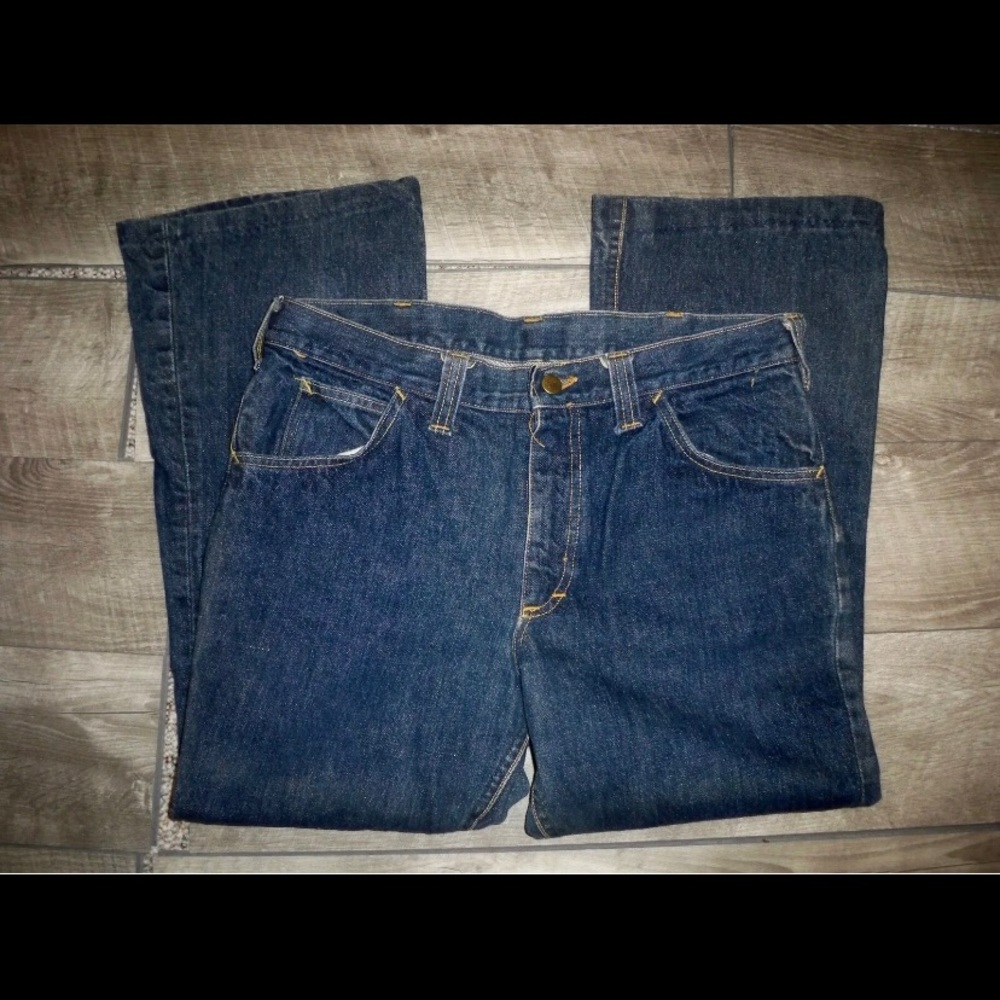 Vintage 60's Black LEE Label Denim Men's Boot Cut Blue Jeans Size 31 X 26